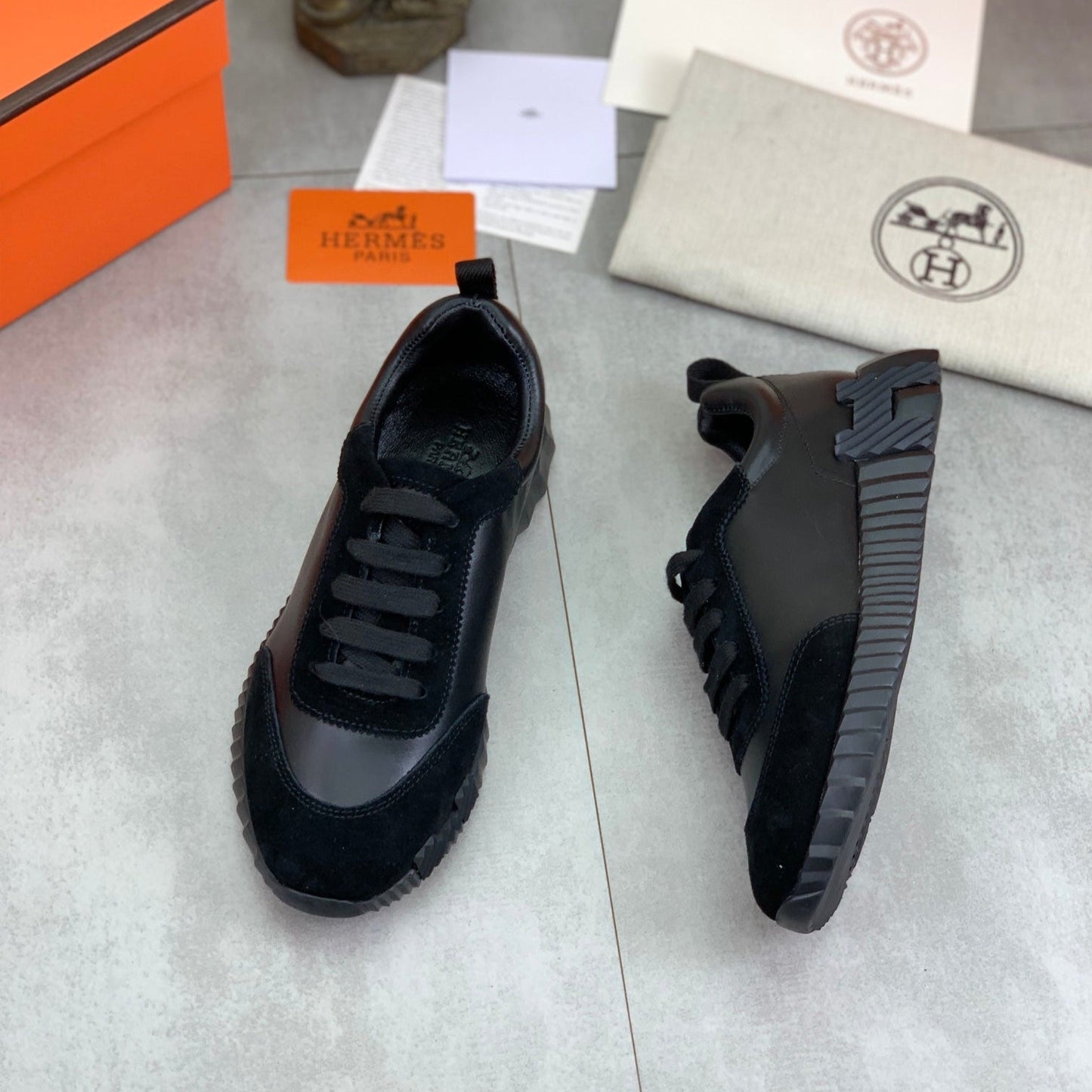 H Striped Leather Sneakers